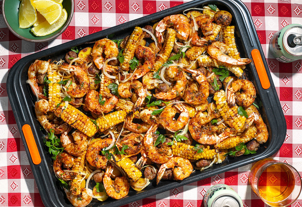 Sheet Pan Shrimp “Boil” with Sausage Meatballs and Spicy Corn Ribs
    
    
    
      &ndash; Momofuku Goods
