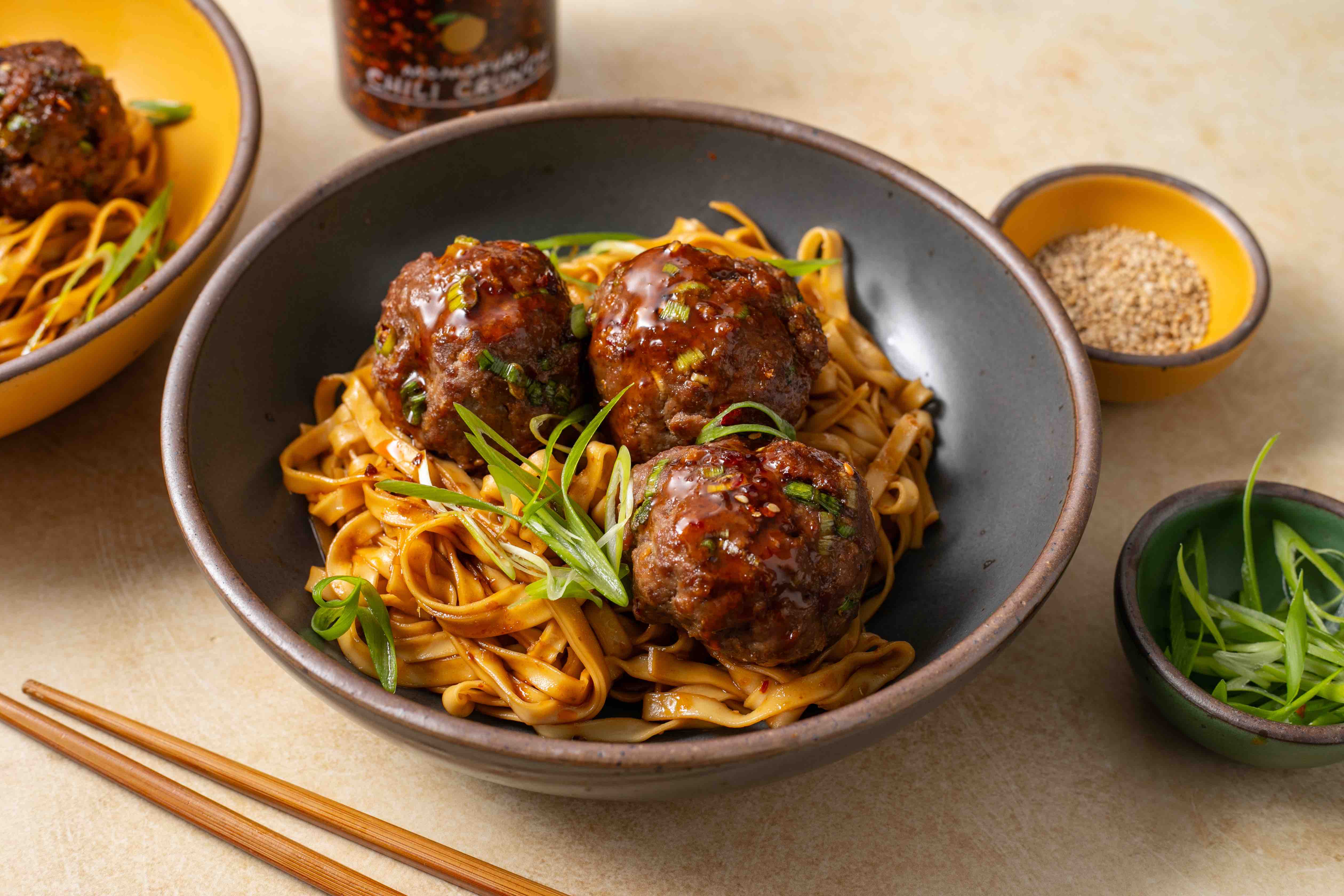 Korean BBQ Meatballs with Sweet & Spicy Noodles – Momofuku Goods