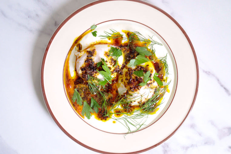Çılbır (Turkish Poached Eggs) with Chili Crunch Butter