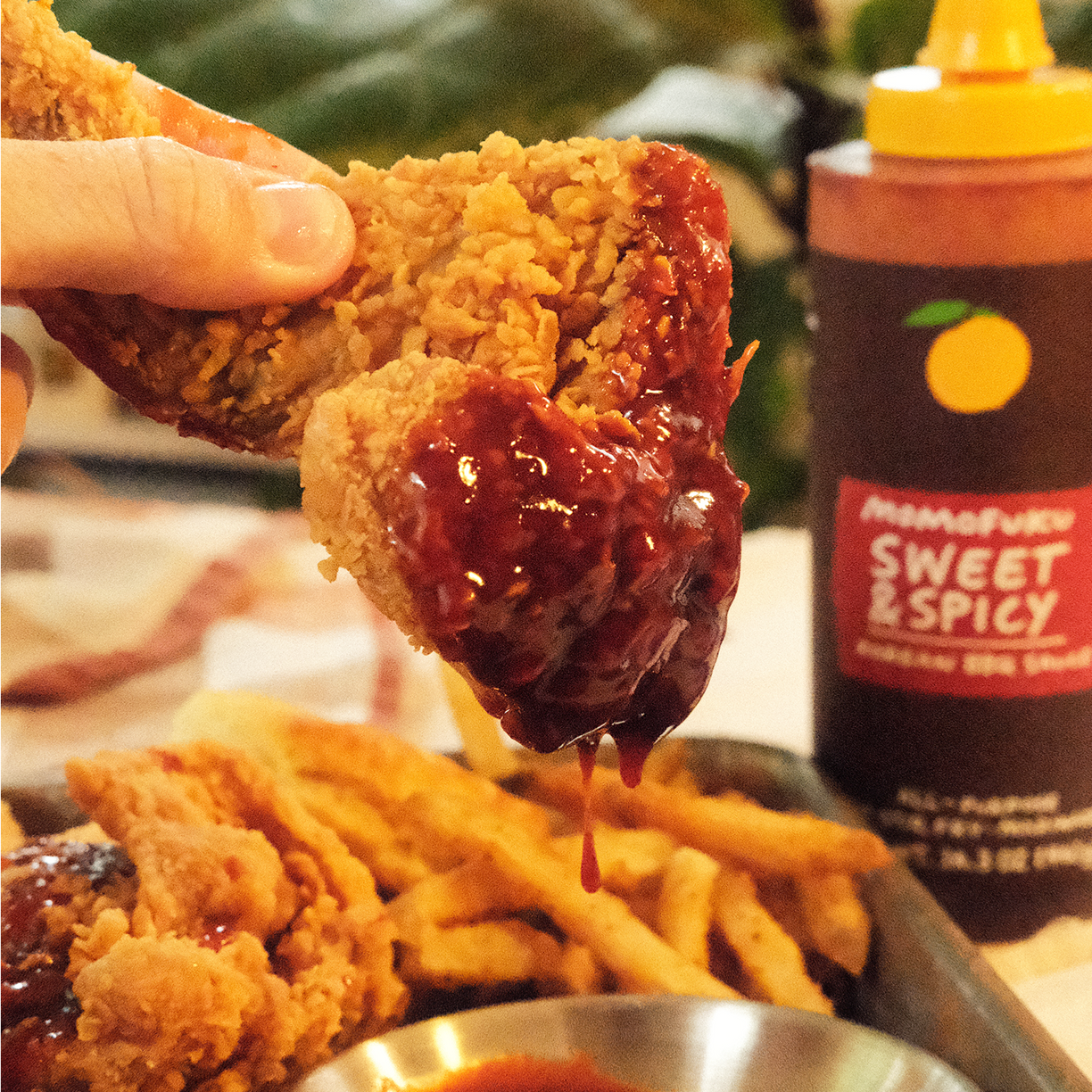 Fried chicken dipped in Sweet & Spicy Korean BBQ Sauce