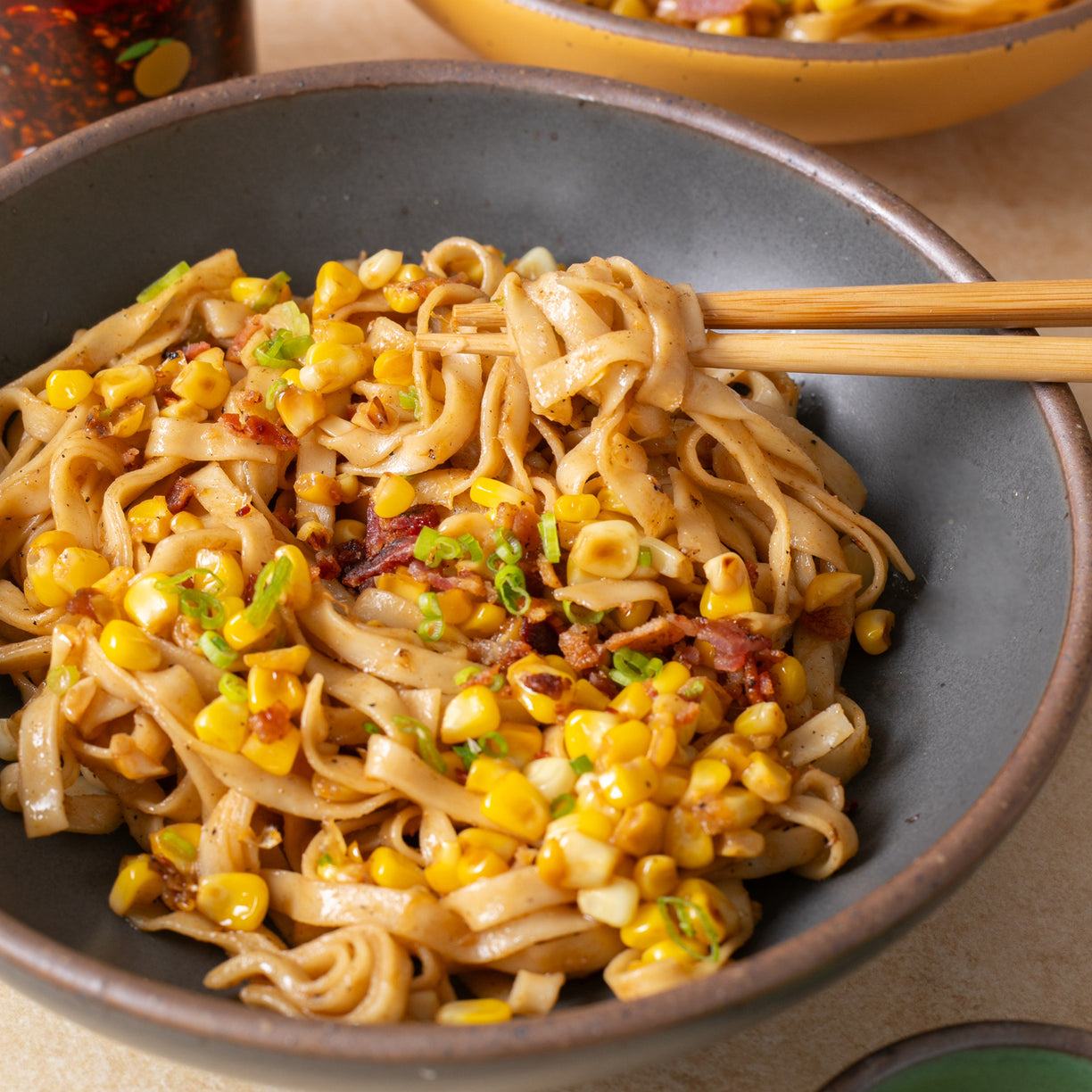 spicy miso corn noodles