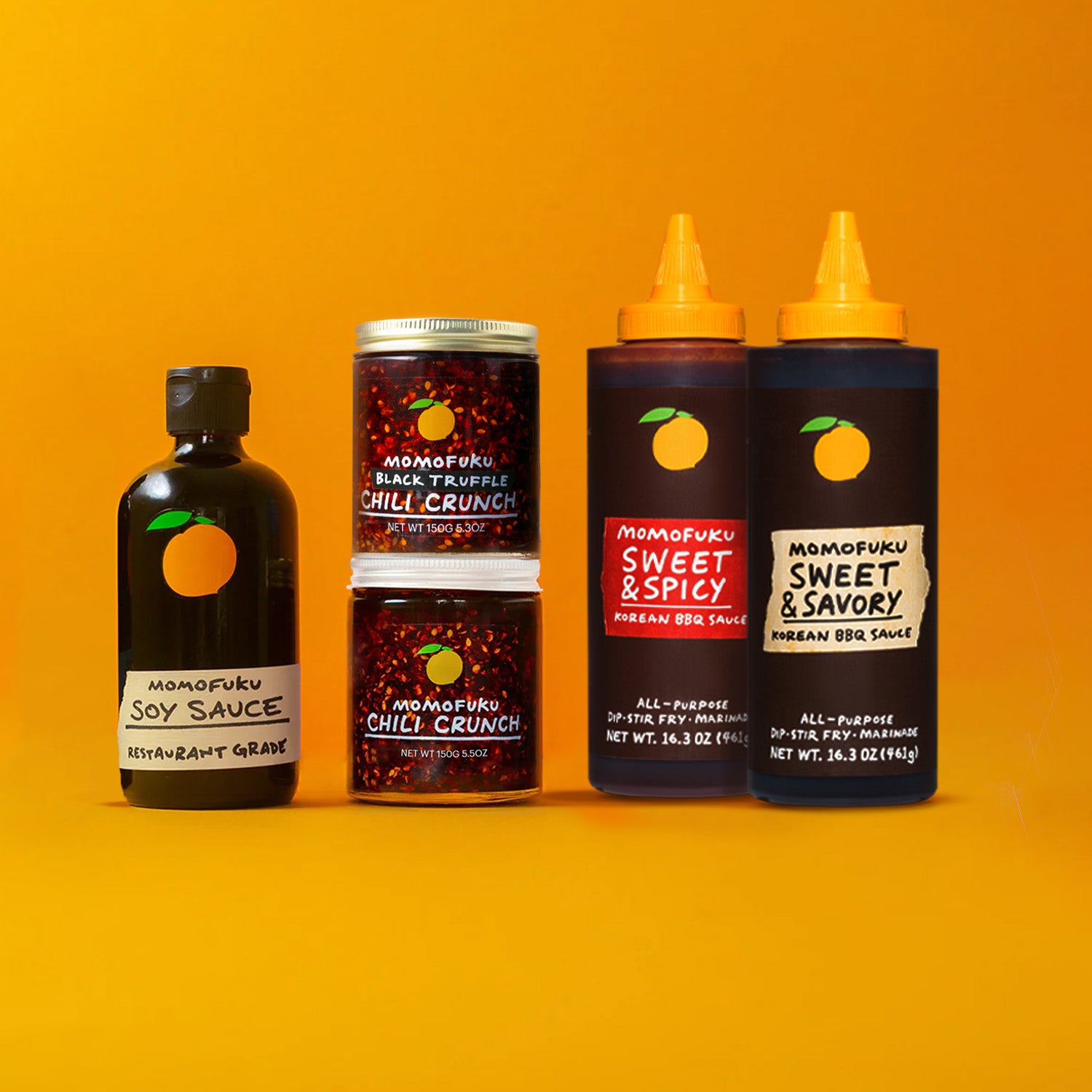 Momofuku Chili Crunch, Soy Sauce, and BBQ Sauces