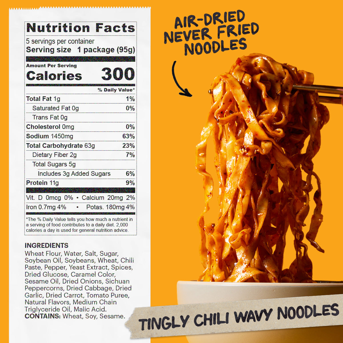 Nutritional panel and ingredient list for Tingly Chili Noodles