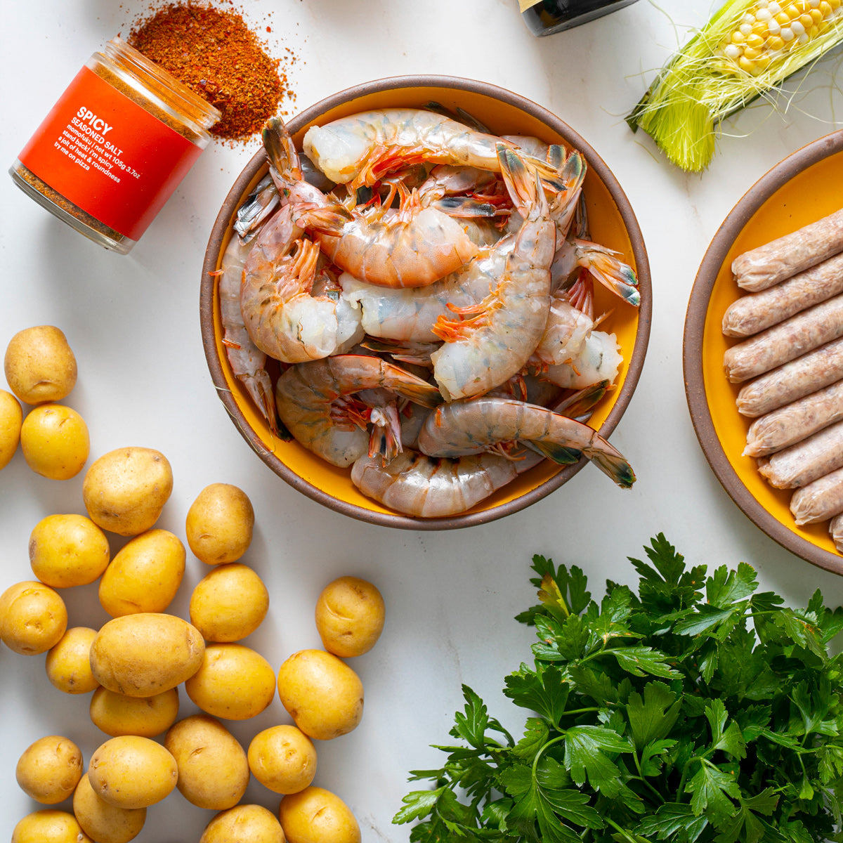 bowl of raw shrimp with other ingredients