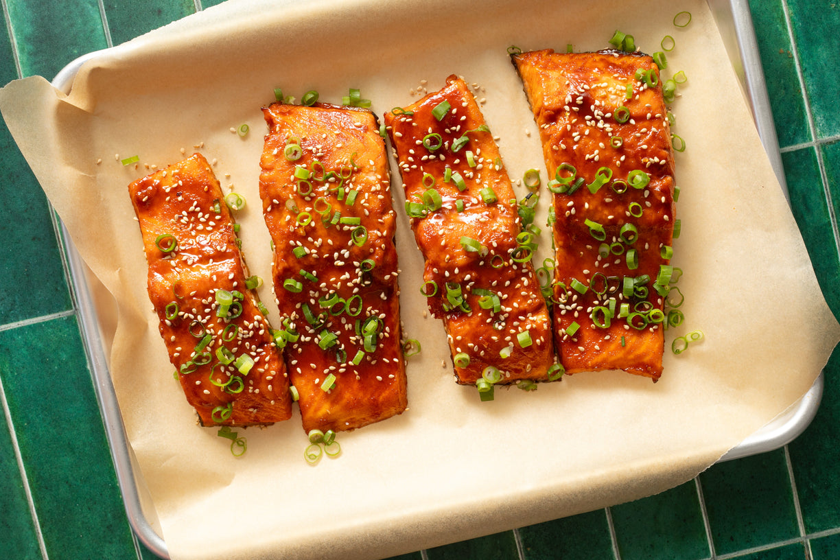 Sweet + Spicy Salmon on sheet pan