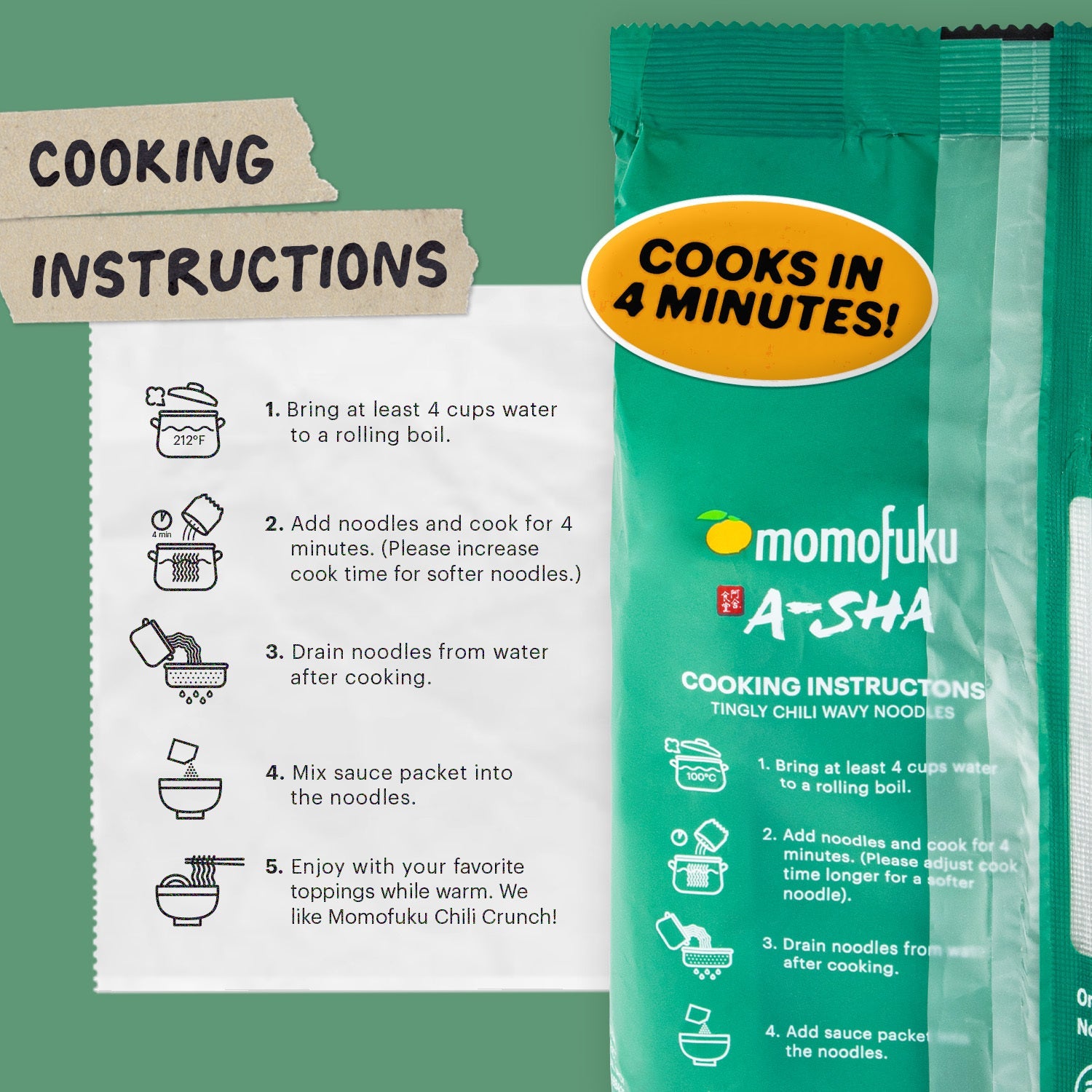 Cooking instrucftions for Tingly Chili Noodles