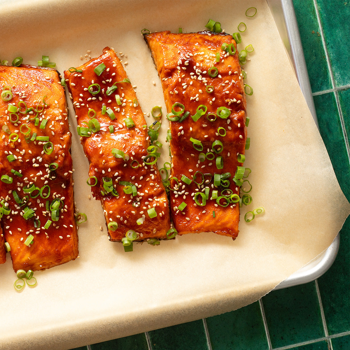 sweet & spicy salmon on sheet pan